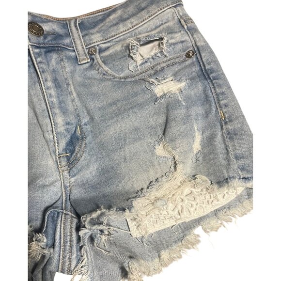 American Eagle Hi Rise Shortie Shorts Womens Size 6 Distressed/Destroyed Denim - Picture 8 of 10